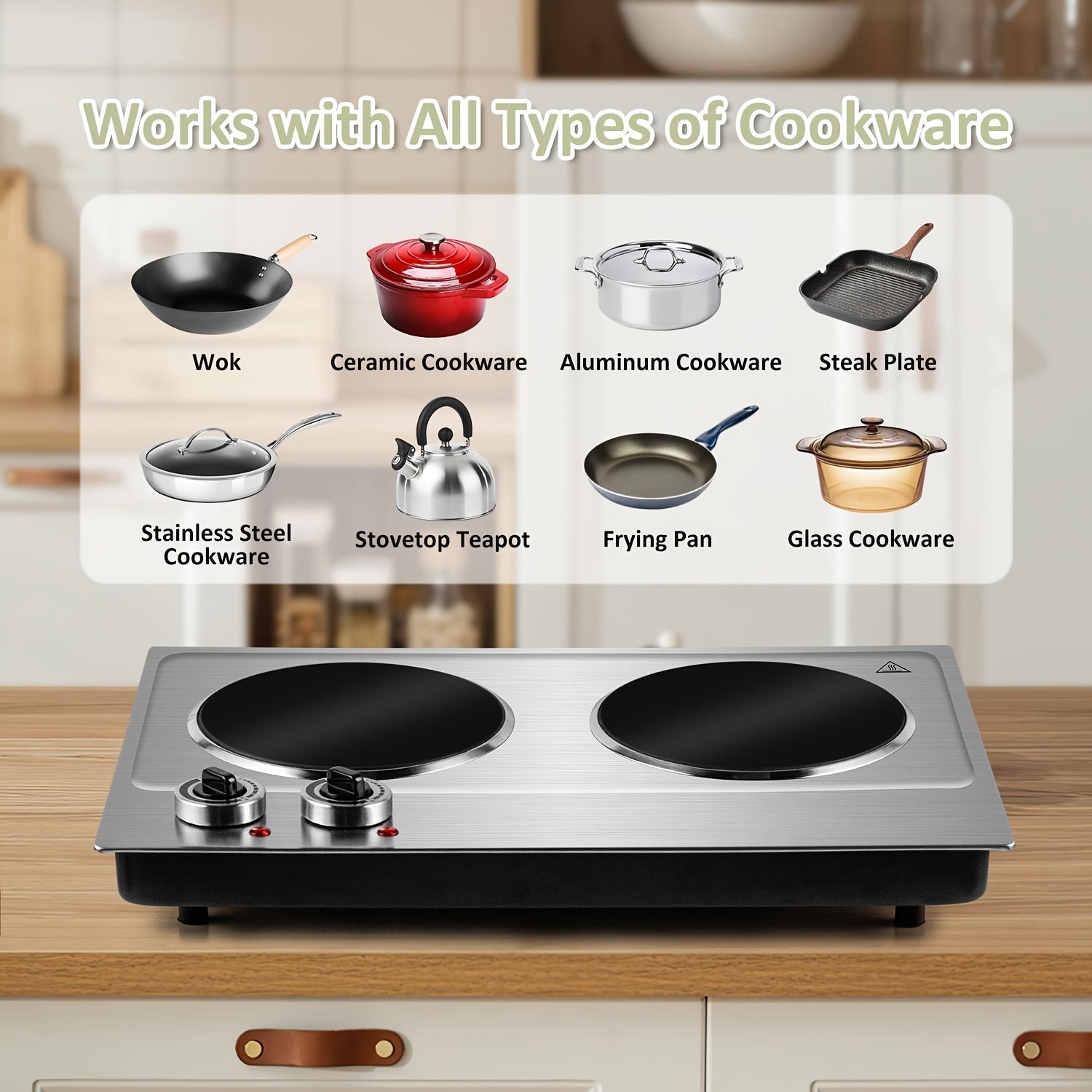 CUSIMAX Electric Hot Plate, 1800W Stainless Steel Single Burner with Temperature Control, Heats in Seconds, Perfect for RV / Home / Camping