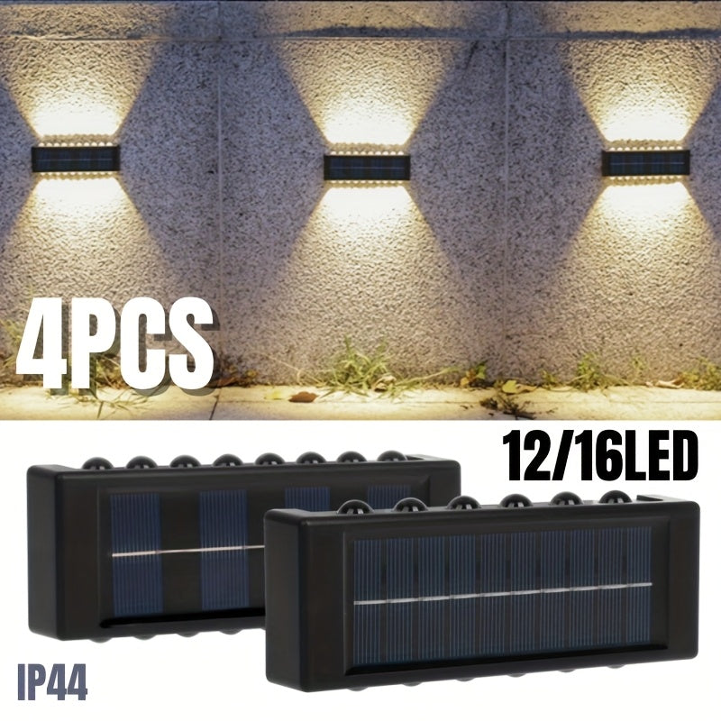 Set of 4 Solar Outdoor Garden Lights! Equipped with 12/16 LED Lights, Two-Way Wall Illumination, IP44 Rating, Easy Installation! Made of Durable Plastic, Perfect for Illuminating Outdoor Paths in Your Garden, Pathway Light, Solar Design