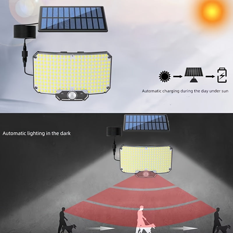1-Piece 234 LED Split Solar Light, Outdoor Solar Wall Light, Human Shape Detection Lighting, Adjustable Modes and Angle, Motion and Light Detection, Street Light, Suitable for Garden, Path, Entrance, Roof, Patio and Emergency Lighting
