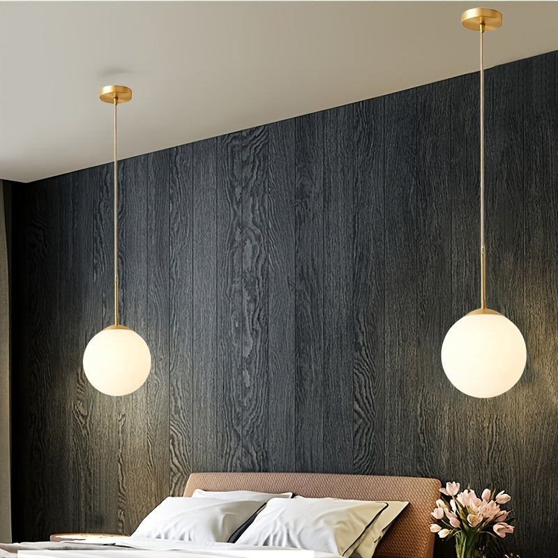 1-light | modern globe pendant light | mid-century pendant light | large 7.87-inch white globe glass shade, brushed brass finish pendant light, suitable for kitchen island (gold) - Christmas lighting fixture, Christmas decoration