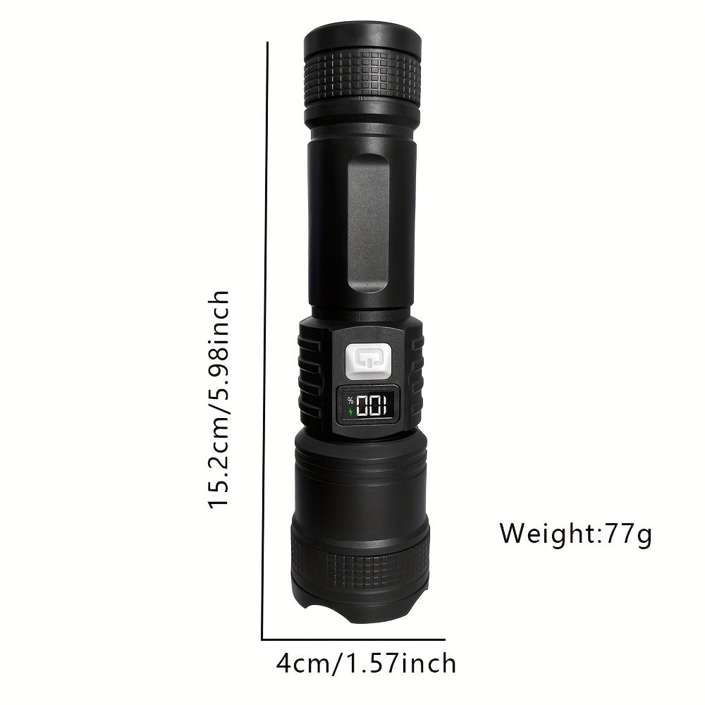 1Pc Super Bright Tactical Rechargeable LED Flashlight, 3 Lighting Modes, Digital Display Screen, Durable & Long Lasting, Ideal for Outdoor Enthusiasts, Hiking, Hunting, Camping and Other Lighting Needs