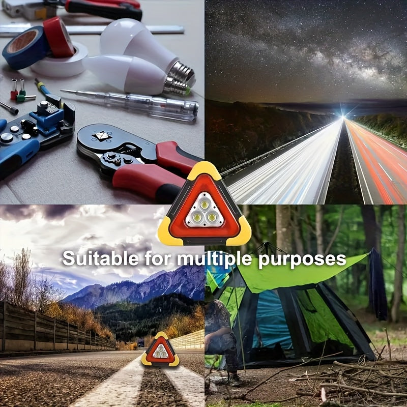 1 Solar-Powered Triangular Emergency Signal Flashlight with Adjustable Handle, Rechargeable 5-Mode Flashlight, High-Visibility Emergency Sign, Ideal for Camping, Hiking, Roadside Accidents & General Emergencies (Batteries Included), IP45