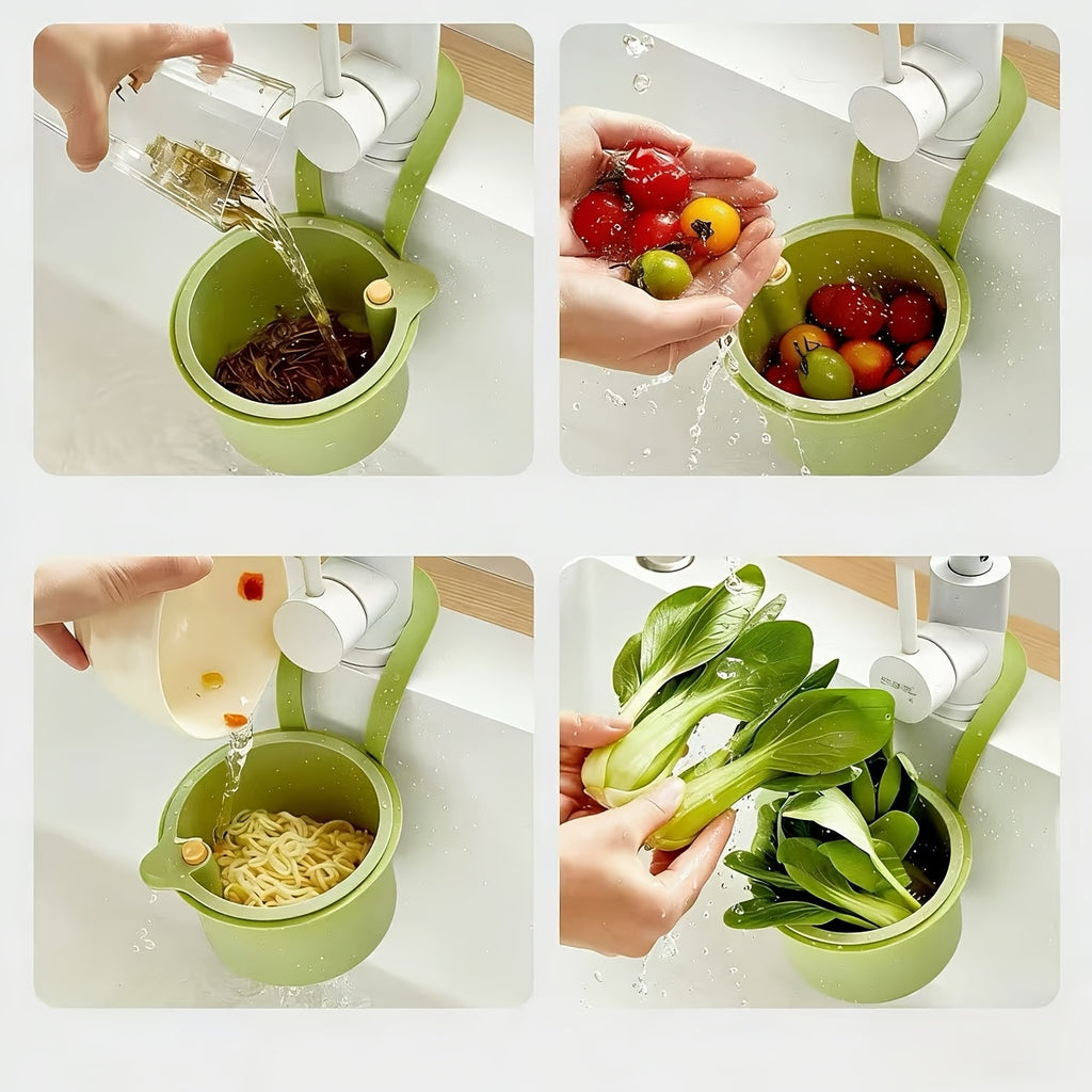 1 Piece – Press-Type No-Mess Sink Strainer, Food Residue Filter Basket, Food Waste Processor, Hanging Sink Drain Basket, One-Button Press Drain Basket, Removable Drain Basket, Sponge Drain Basket, Cloth Drain Basket