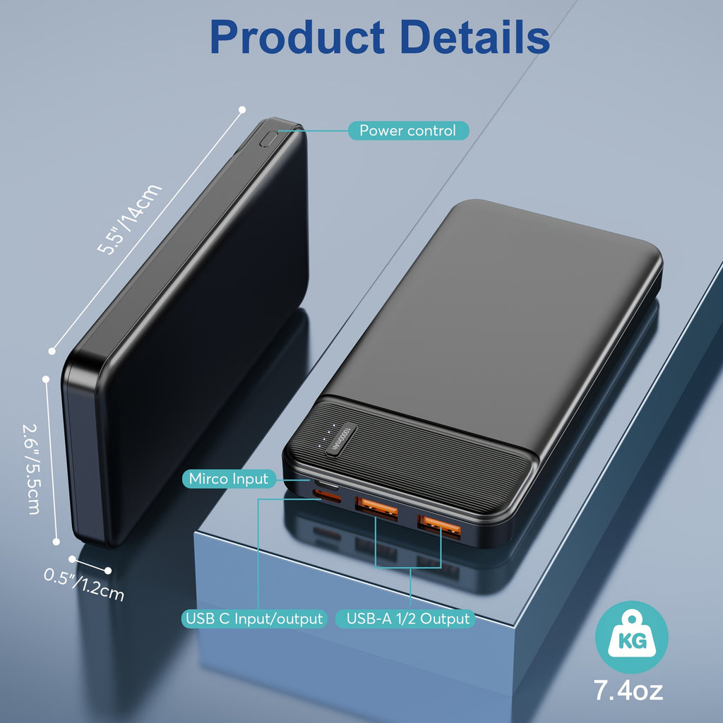 Power Bank 10000mAh PD 22.5W Quick Charging Portable Chatrger, Ultra-thin And Compact Battery Pack, Compatible With Phones, Tablets, Heating Clothes & Other USB Devices, Gifts Choice For Men Women
