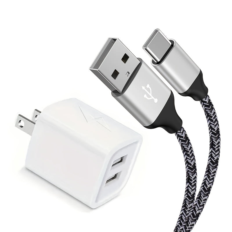 2pcs/set Wall Charger Plug with 6.0ft Cable, USB Charging Box, 2.1A 10.5W 2- Way USB Adapter Power Plug, Charging Station Socket, Suitable for Type-C Port Devices