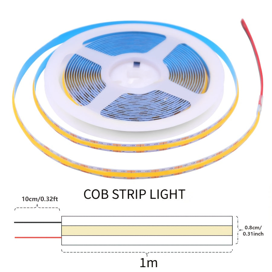 12V COB LED燈條，高密度軟矽膠燈帶，320 LED/公尺，8mm PCB線性燈，提供3000K、4000K和6000K