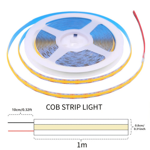 12V COB LED燈條，高密度軟矽膠燈帶，320 LED/公尺，8mm PCB線性燈，提供3000K、4000K和6000K