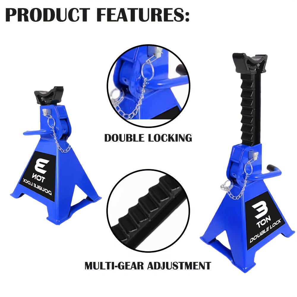 2 Pack Car Jack Stands 3 Ton Capacity 6600 Lbs Double Locking Design Large Base for SUV Lifting Heavy Duty Steel Structure Blue