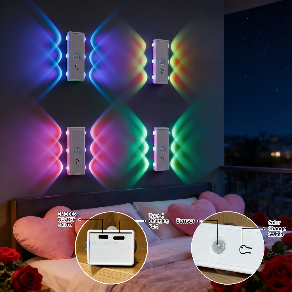 1pc Motion Sensor Night Light, Magnetic Wall Lamp, Detachable Wall Mounted Light with Adjustable Lens, Up and Down Lighting, USB Rechargeable LED Lamp, Wireless Stair Light, Indoor Wooden Wall Light for Closet Corridor Stairway