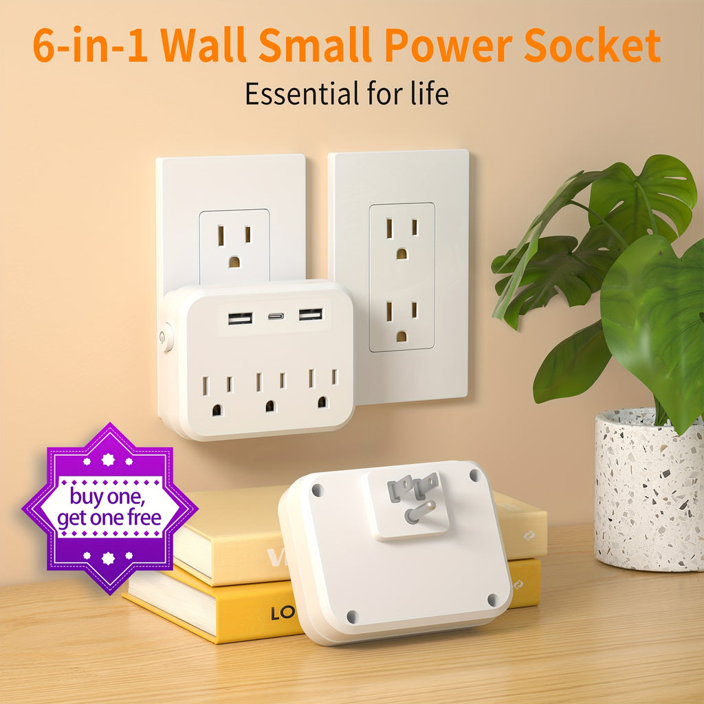 Buy One Get One Free, Compact And Portable Socket Comes with USB Slot And Power Switch, 3 Power Outputs, 2 USB-A And 1 USB-C, Which Is Suitable for Wall Distributor In Office, Bedside And Travel. Wall Charger Adapter Power Board