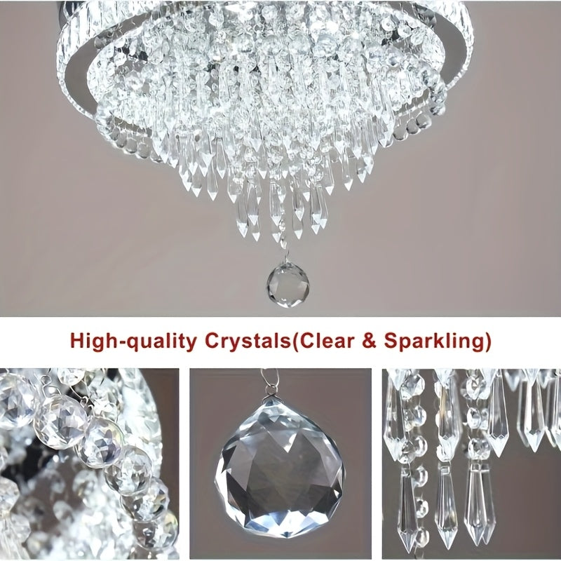 19.7-inch modern crystal chandelier, crystal ceiling light, LED remote control pendant light, suitable for bedroom, living room, dining room lighting (cool white light)