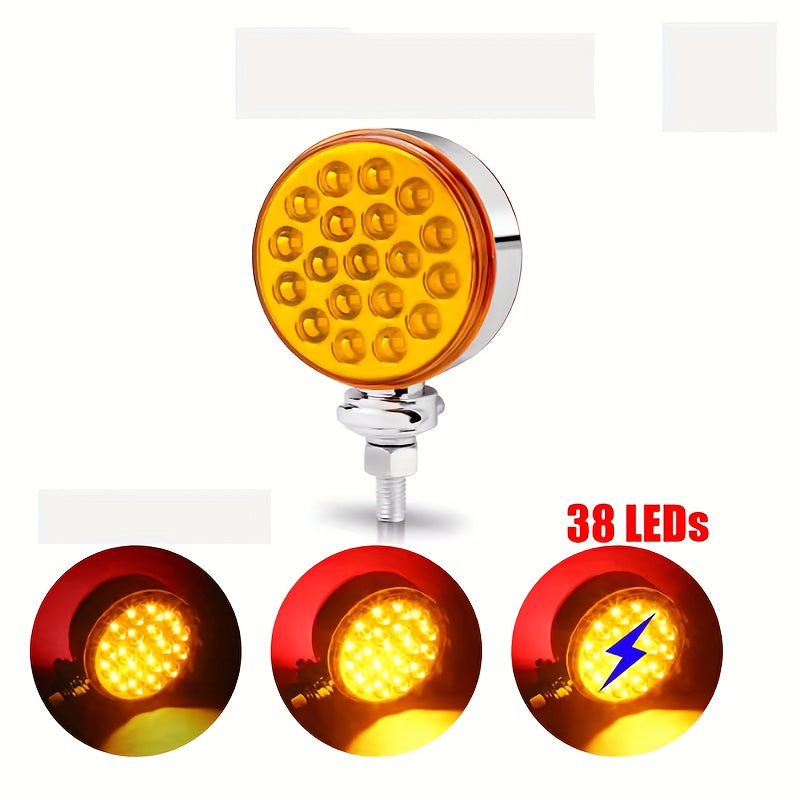1 or 2-Pack 12V 24V LED Dual Round Light, Truck & Trailer Marker Light, Yellow & Red, Battery-Free
