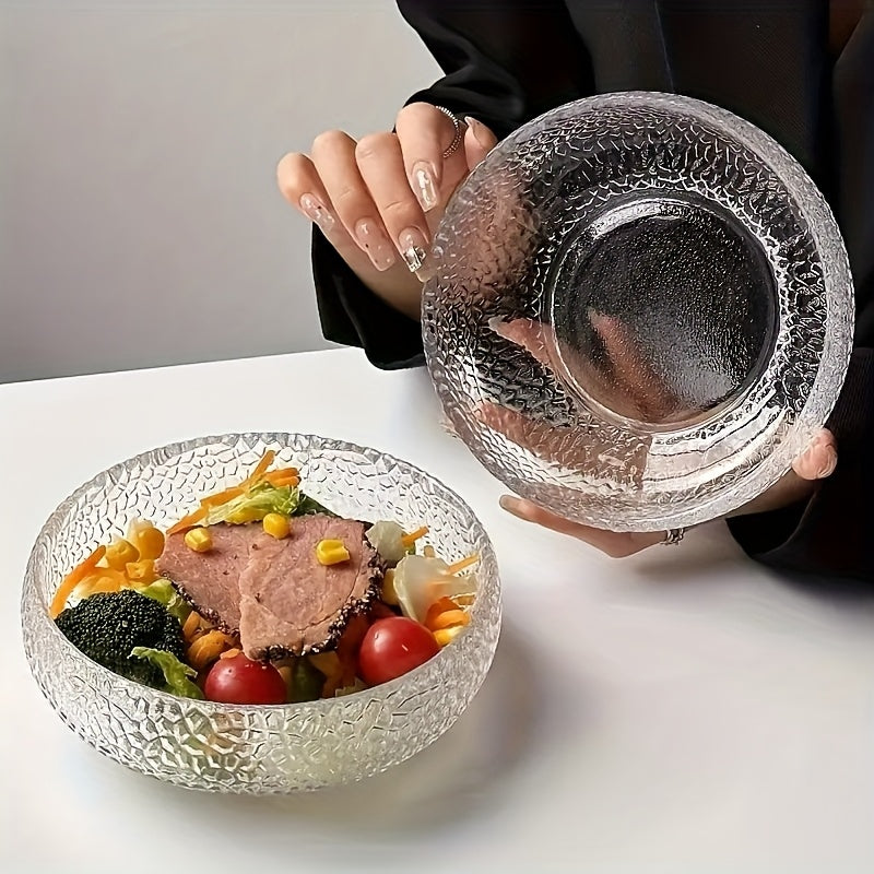 2-Piece Set Unique Hammered Design Premium Japanese Hammered Glass Bowls – Microwave Safe, Round – Perfect for Fruit, Salad, Dessert, Ice Cream & Breakfast