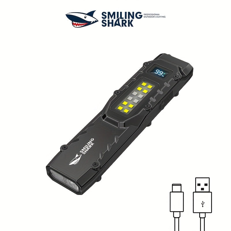 Smile Shark - 1pc LED Flashlight - COB Side Light Rechargeable - Portable Pocket Clip Design - Digital Display - Ideal for Camping / Outdoors / Outdoor Sports - Powerful / Ultra-Bright / Bright Emergency - Home Use (Home Safety)