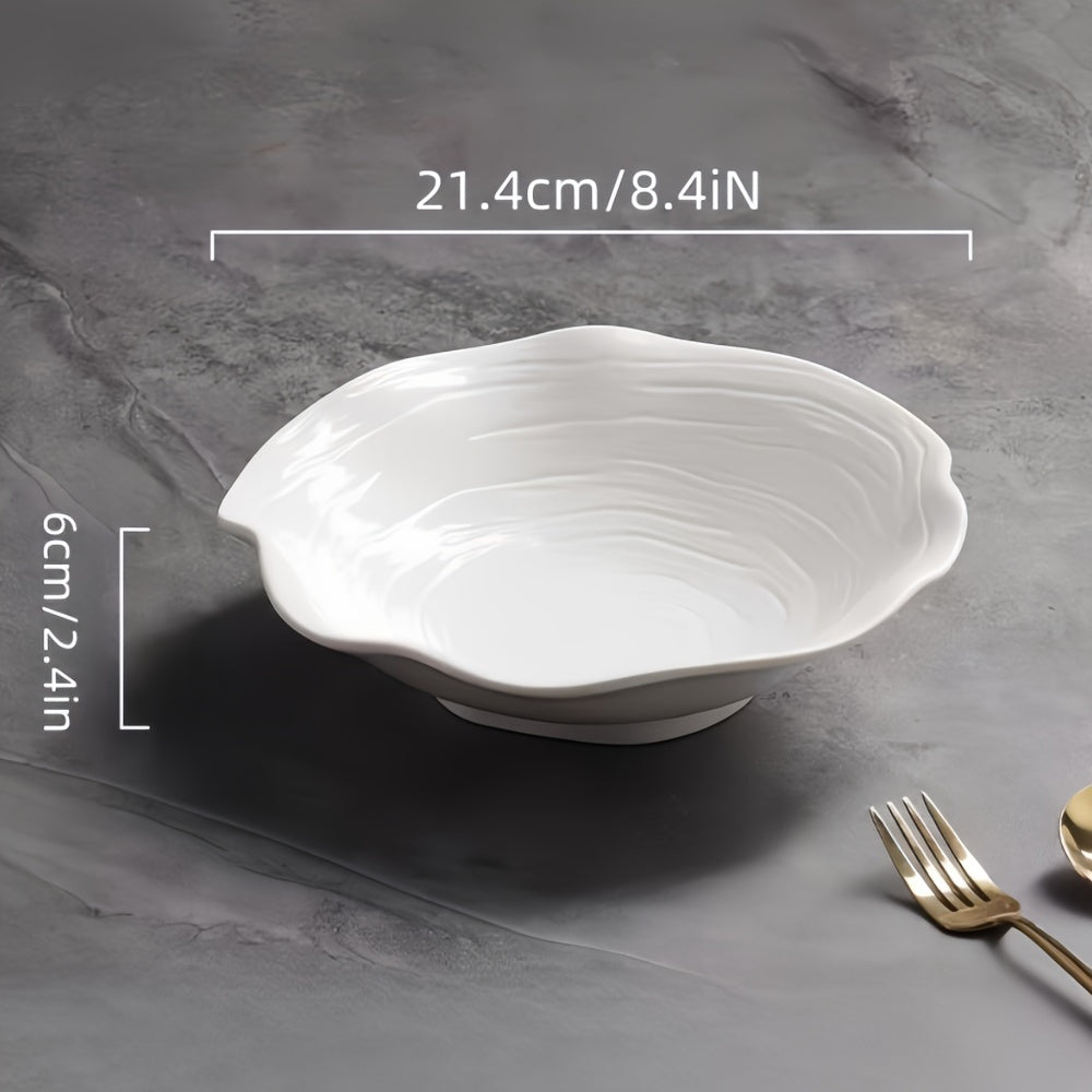 1 Piece Elegant White Ceramic Dessert & Salad Bowl, 8.4 Inches Lotus Design, Microwave Safe – Perfect for Noodles, Cereal, Soup | Novel Tableware for Home, Restaurant, Noodle Bowl