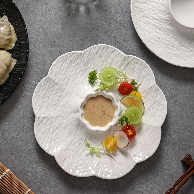 2pcs Novel Multi-Use Plastic PP Dinner Plate with Sauce Dish, Reusable Home Sushi Plate, New Year Dumpling Plate – Perfect for Dumplings, Deviled Eggs, Noodles, Vegetable Platter, Sushi, Tacos, Salsa, Deli, BBQ Breakfast Dips