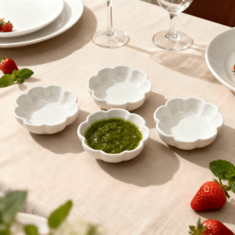Pure White Lace Ceramic Dinnerware Set, Flower-Shaped, Home Sauce Dish, Dip Tray, Sushi Plate, Snack Plate, Practical Tableware, Microwave Safe