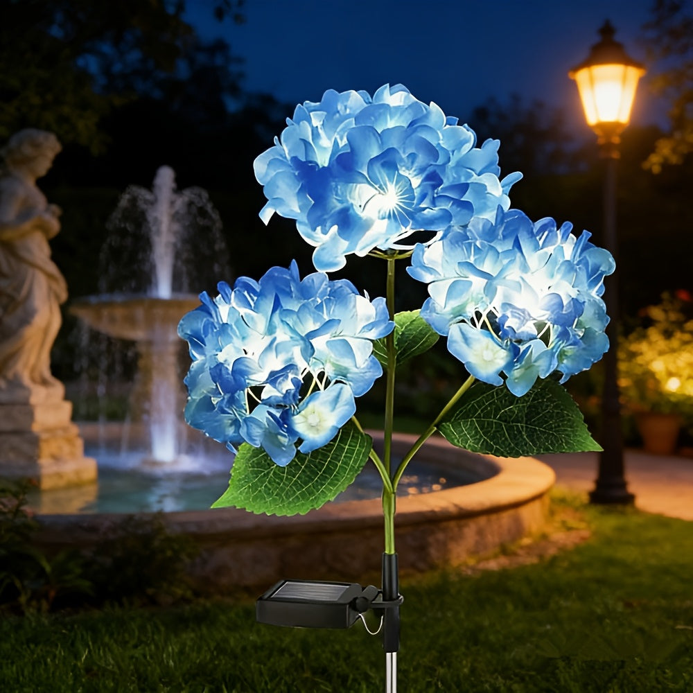 Outdoor Solar LED Light for Garden Decoration, Hydrangea Flower Design, Suitable for Pathways, Patios, and Lawns