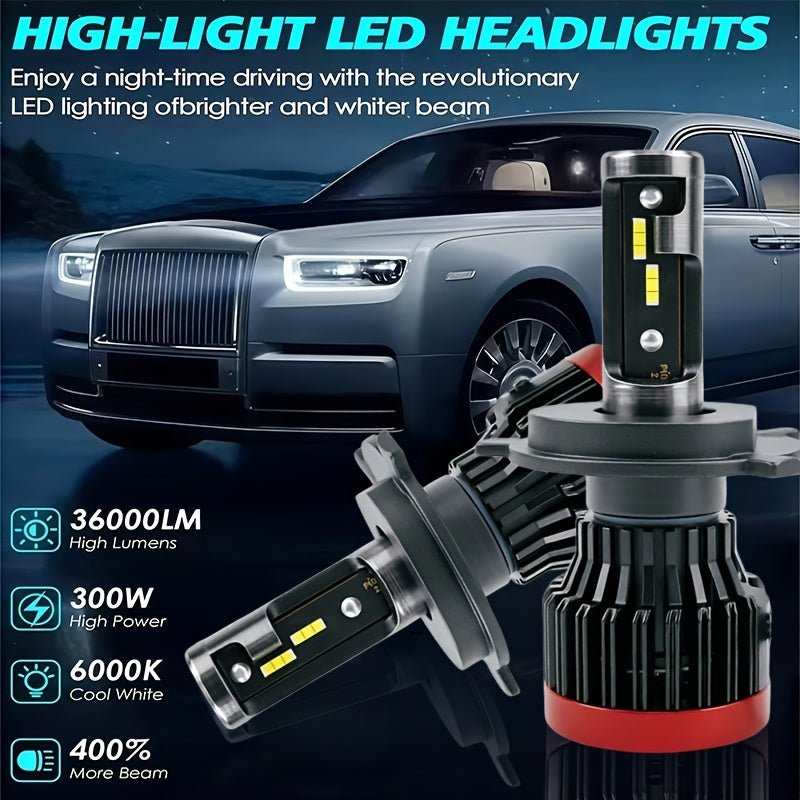 2-Pack Car LED Headlights H1 H3 H4 H7 H11 9005 Auto Light High/Low Beam LED Car Headlights, Plug-and-Play, Integrated High/Low Beam, Brightness Enhanced, CANBUS Compatible, No Battery Included