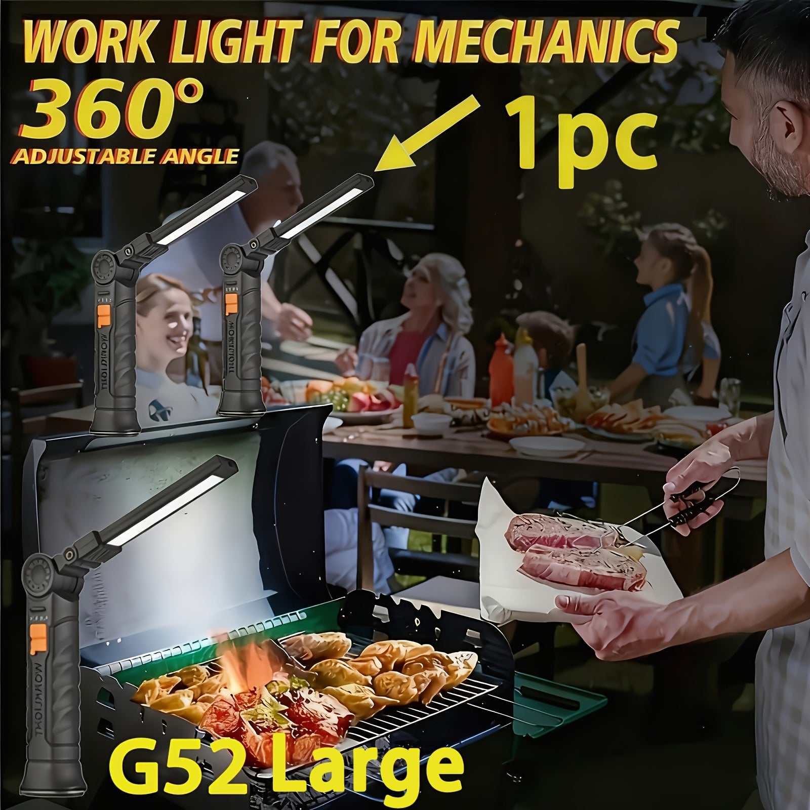 1/2Pcs Magnetic Base LED Work Light, Type-C Rechargeable, 4 Lighting Modes 360° Rotatable High Bright Flashlight, Multipurpose for Repair Outdoor Christmas Gift Men Gift