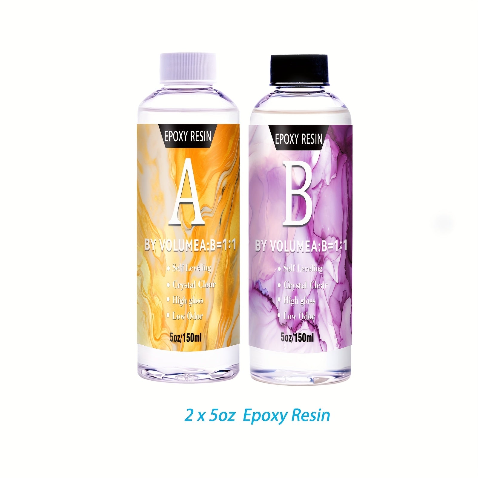 100ml/300ml/500ml/1000ml晶莹剔透的环氧树脂 - 自流平、高光泽、不发黄、无气泡铸造树脂，非常适合工艺品、桌面、DIY 1:1 比例