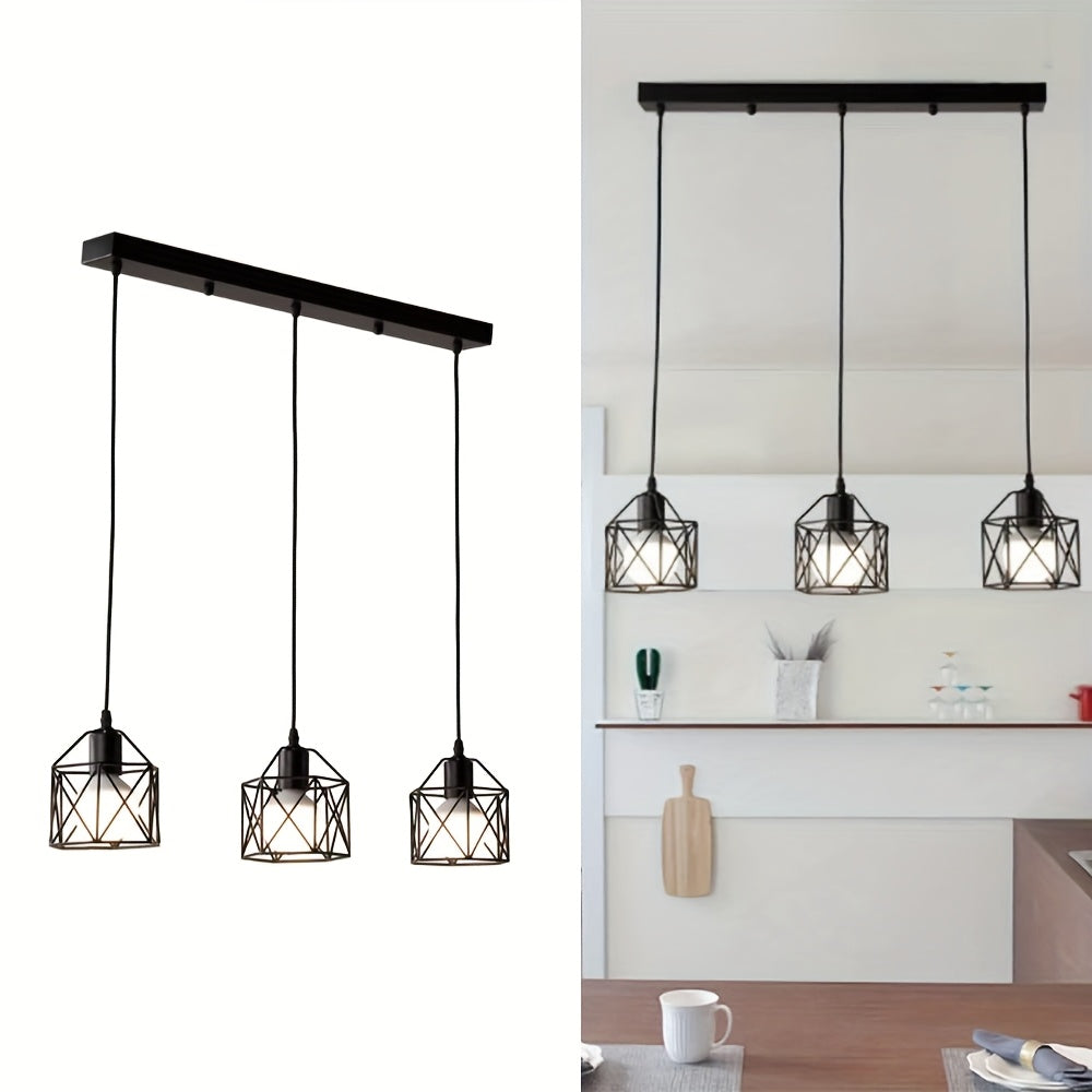 3 pendant lights, dining room farmhouse kitchen island high adjustable lighting fixture pendant light, dining room bedroom hallway industrial pendant light, black metal cage pendant light