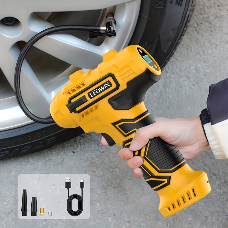 Portable Tire Inflator with Auto Shut-Off, Handheld Air Pump, 150 PSI Cordless Car Tire Pump, with Digital Pressure Gauge / LED Light, Suitable for Cars, Motorcycles, Bicycles, Balls – Compact, Rechargeable, Easy-to-Use Design, Car Accessories