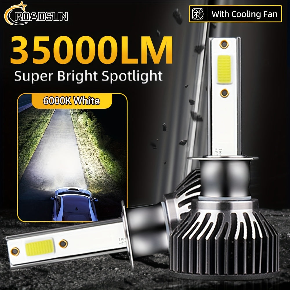 2-Pack High Brightness LED Headlight Bulbs, 35000 Lumens and 220W, Compatible with H1, H7, H11, 9005, 9006, H4, 9004, 9007 and H13 Sockets. Emits Bright 6000K White Light, Provides 300% More Brightness, Designed for Night Visibility