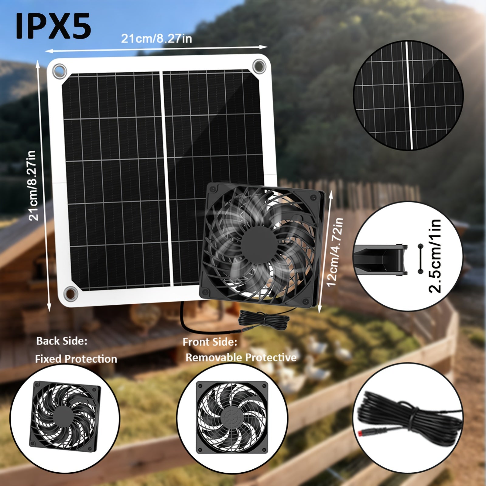 Outdoor Ventilation Fan, Suitable for Chicken Coop and Greenhouse, Equipped with Cable and Installation Tool Kit, 1 Set