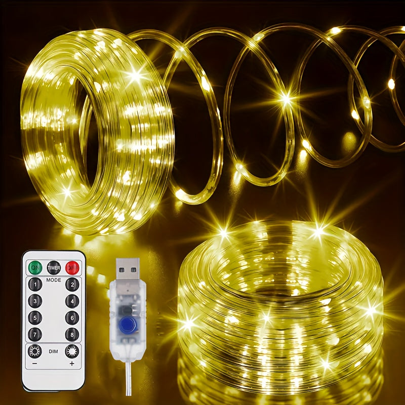 A 50/100/200 LED USB soft light strip, lengths 196.85in / 393.7in / 787.4in, with 8 modes, USB remote control fairy light, suitable for Christmas decoration, camping tents, wedding parties, trees, gardens, bedrooms