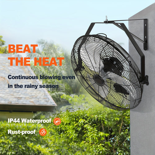 18 Inch Industrial Wall Fan, 3 Speed High Velocity, Metal Construction, Waterproof / Non-Waterproof Optional, Black, ETL Certified, Ideal for Warehouse, Greenhouse, Workshop, Courtyard & Industrial Ventilation | Multi-Mount Design | Metal Wall Fan
