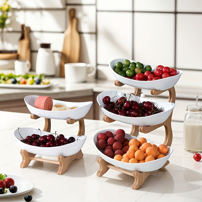 2/3 Tier Fruit Rack, Nordic Luxury Style, 3 Layer Fruit Bowl, Creative Candy Display, Wooden Snack Tray for Living Room Home Use