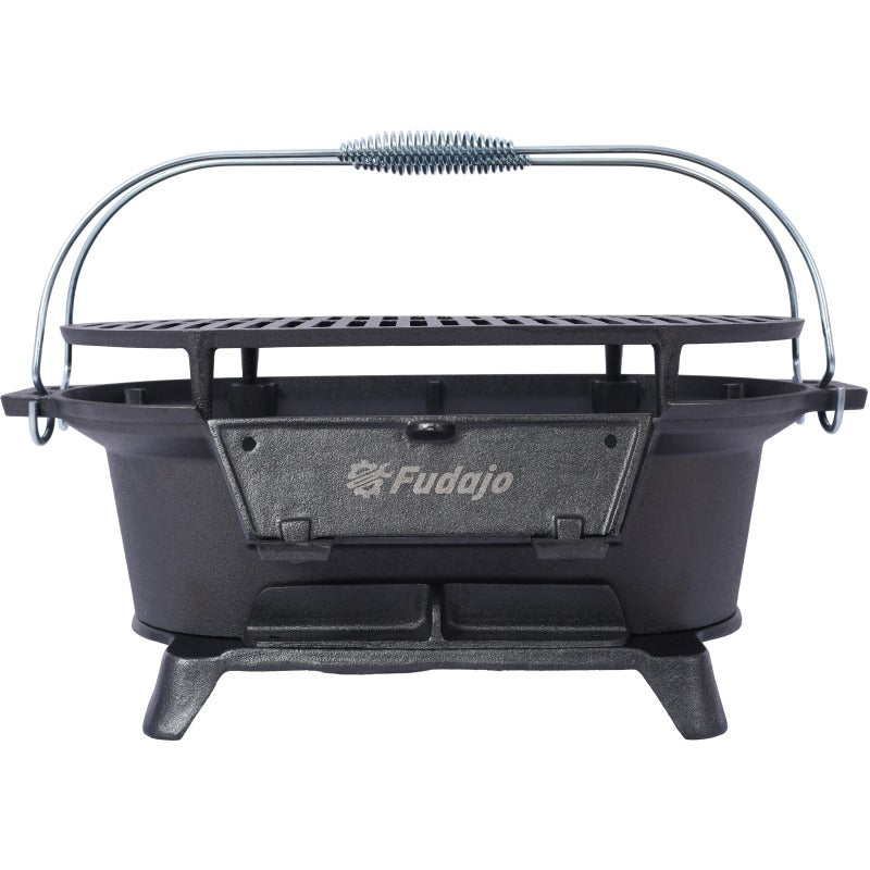 Oval Cast Iron Grill | Portable Charcoal Grill & Tabletop Griddle – 100% Painted Cast Iron, Durable, Small Camping Stove Hot Pot Grill
