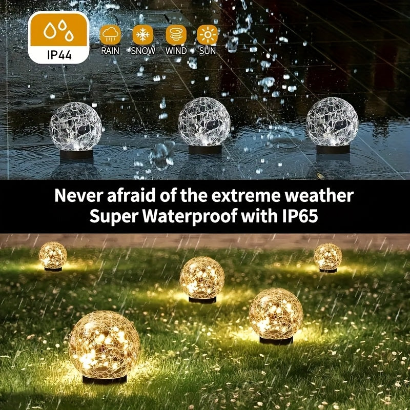 Garden Solar Light, Cracked Glass Globe LED Outdoor Decorative Light, IP44 Waterproof, Perfect for Patio, Lawn and Courtyard, Smart Light Sensor