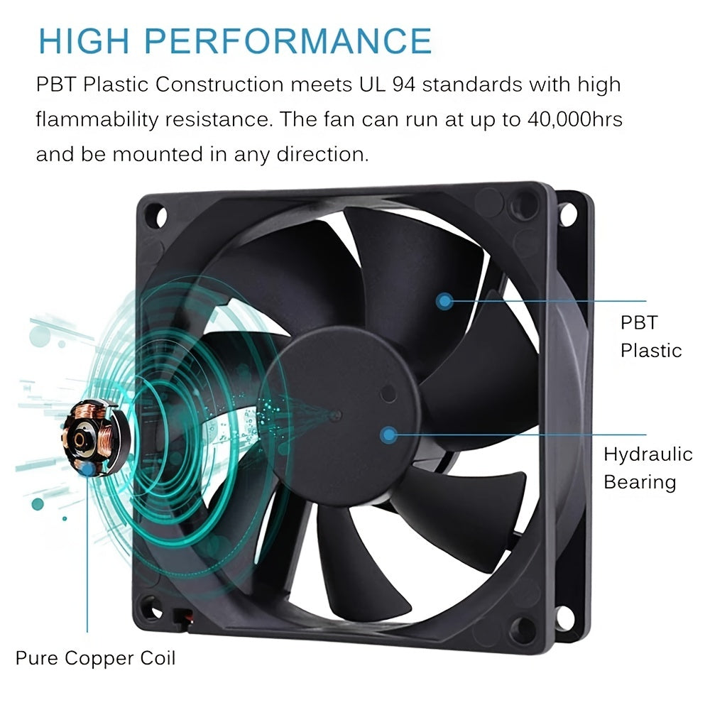 80x80x25mm DC 5V 12V 24V Brushless Cooling Fan, 2-Pin High Performance Ultra Quiet 8025 Fan for PC Case and Amplifier