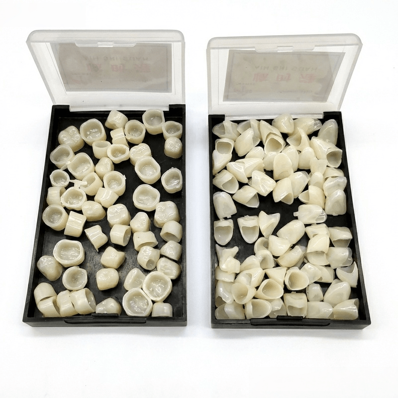 120 片（上牙 + 下牙）可重复使用的树脂材料临时假牙 -用于备牙期间增加牙齿美观， 柔软、舒适、无异味的瓷质覆盖物，适用于前门牙和后牙，配有收纳盒。