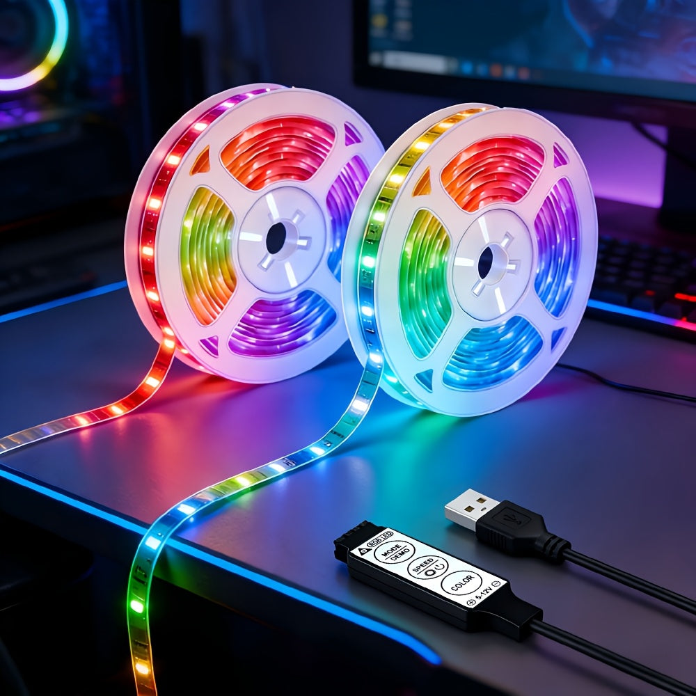 3.28英尺 RGB LED灯带，带迷你控制器，实现多彩效果，兼容笔记本电脑和各种电子设备，适用于卧室、派对、家居装饰、电视背光、圣诞节和节日装饰