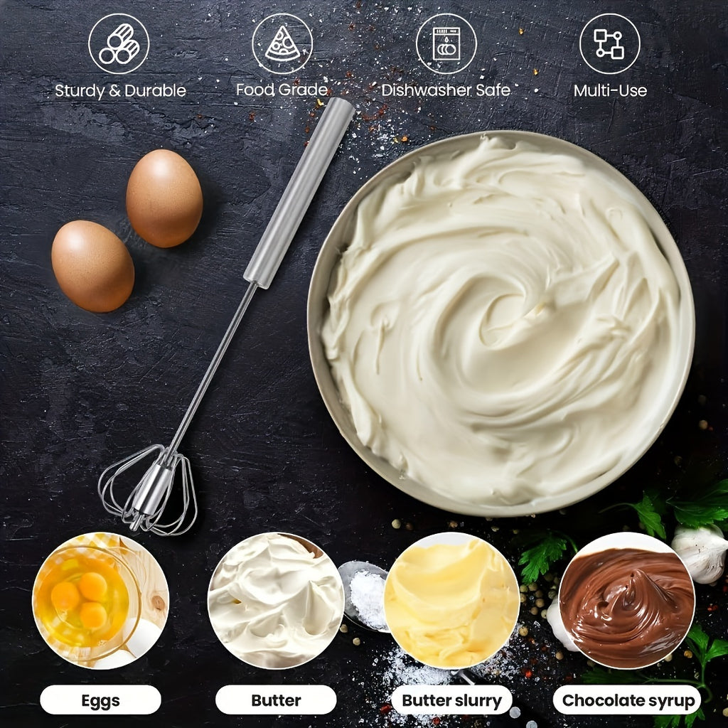 1pc Multifunctional Stainless Steel Whisk & Milk Frother, Home Baking Tools, Cream Egg Hand Blender, Household Push Blender Blender - Egg Whisk, Milk Frother, Hand Push Blender Blender Multi-Tool - Kitchen Utensils for Mixing, Blending, Beating