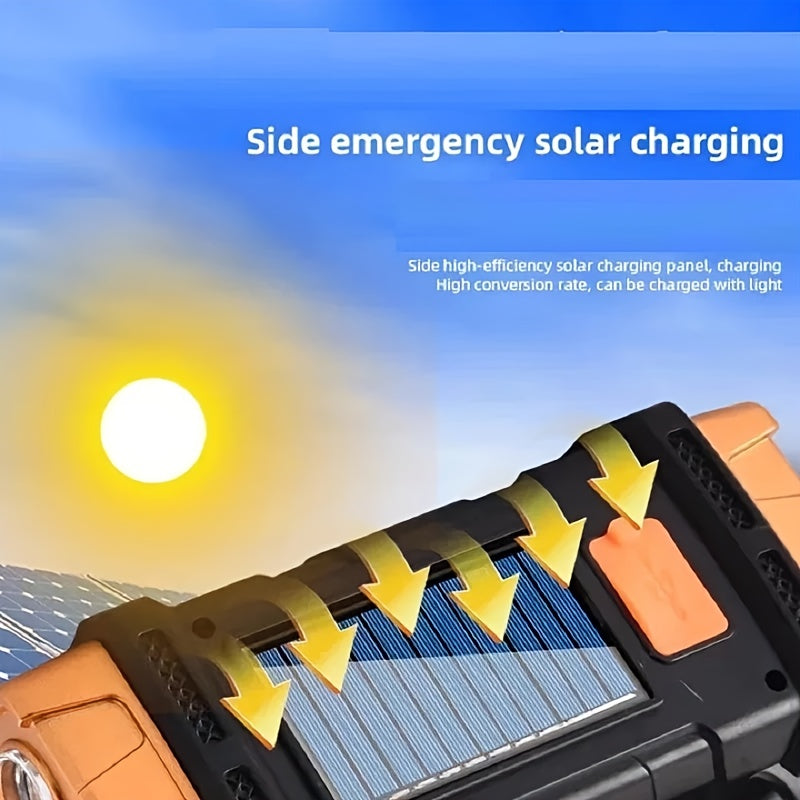 Multifunctional Rechargeable Solar Flashlight, Portable Handheld Emergency Flashlight with 1500mAh Battery, USB Charging and Red Light Mode, Ideal for Camping, Fishing and Outdoor Adventure