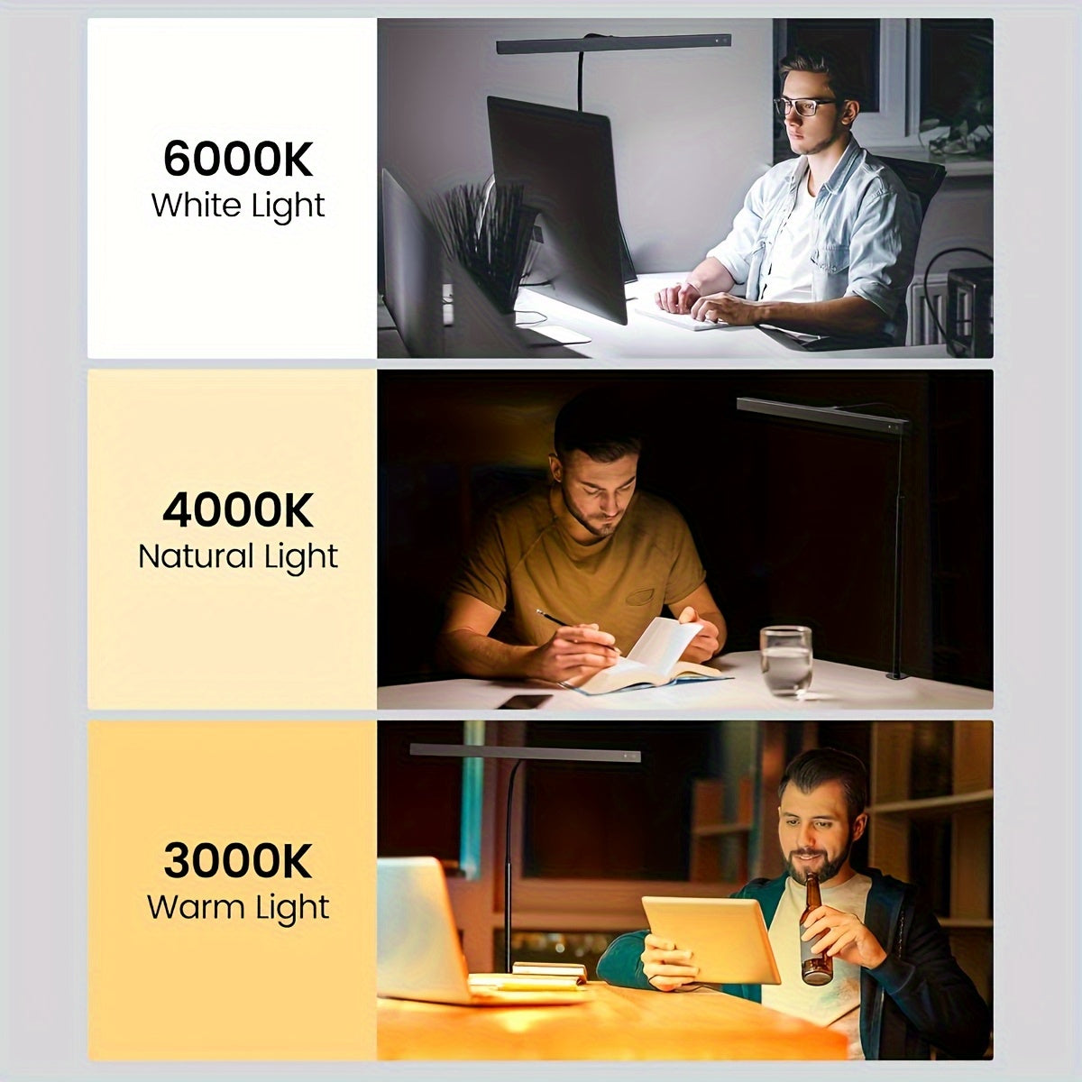 USB anti-glare desk lamp, with 3 color temperature modes, beneficial for eye health, no screen reflection, adjustable brightness, creating a comfortable office environment for you. Suitable for home office areas. Black