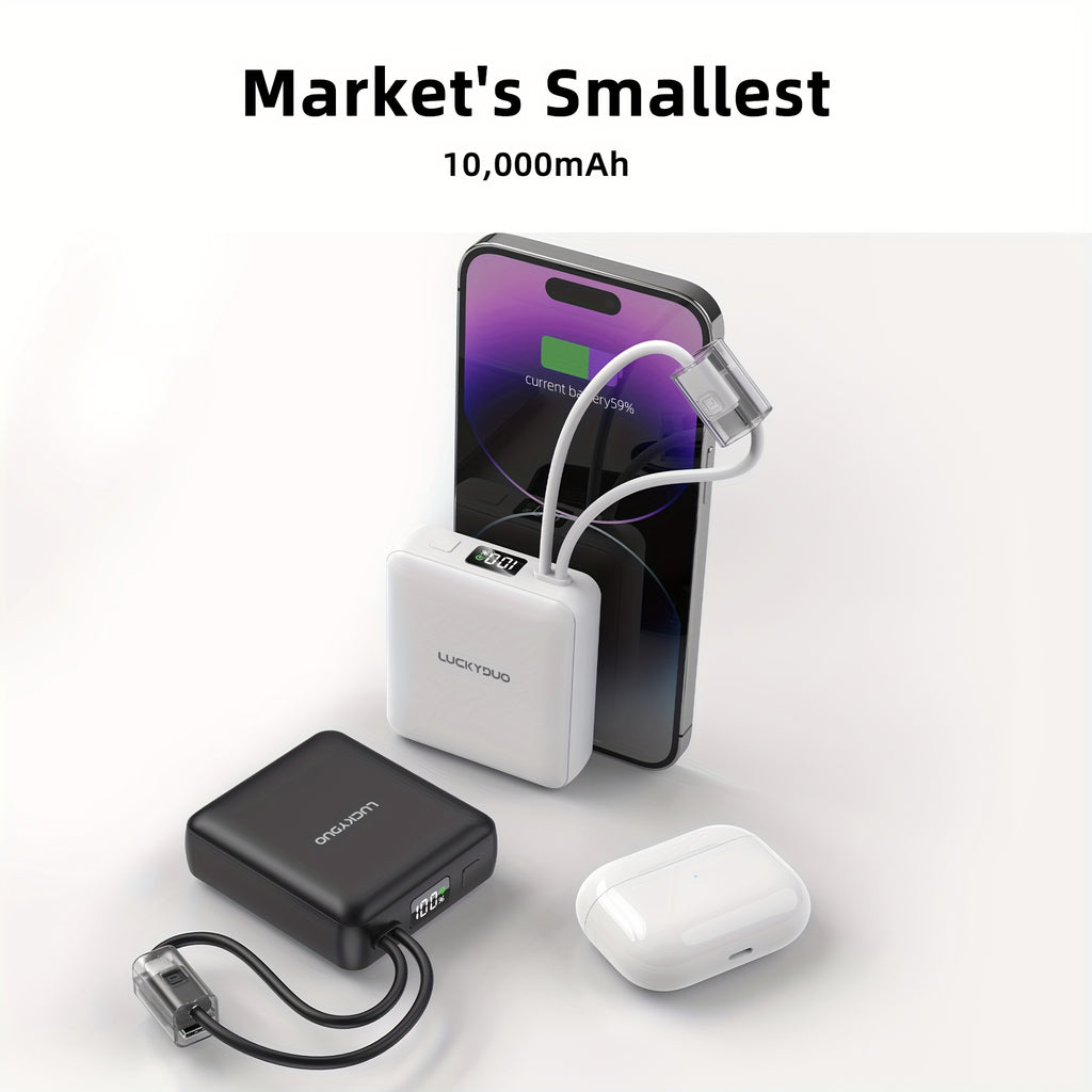 No Cables Needed, Fast Charging Anytime! 10000mAh Mini Power Bank, 22.5W High Power, Built-in Cables Compatible with Apple And Android Portable Charger (local Warehouse)