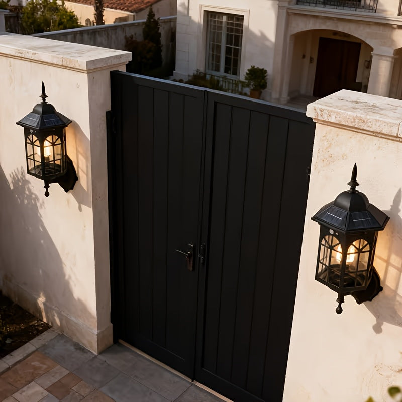 2PCS Vintage Solar Outdoor Wall Light Waterproof Courtyard Decorative LED Tungsten Alloy Wall Light, Suitable for Garden, Courtyard and Porch, Tungsten Filament Light, Outdoor Garden, Street Floor Decoration, Solar Garden No Wiring Required
