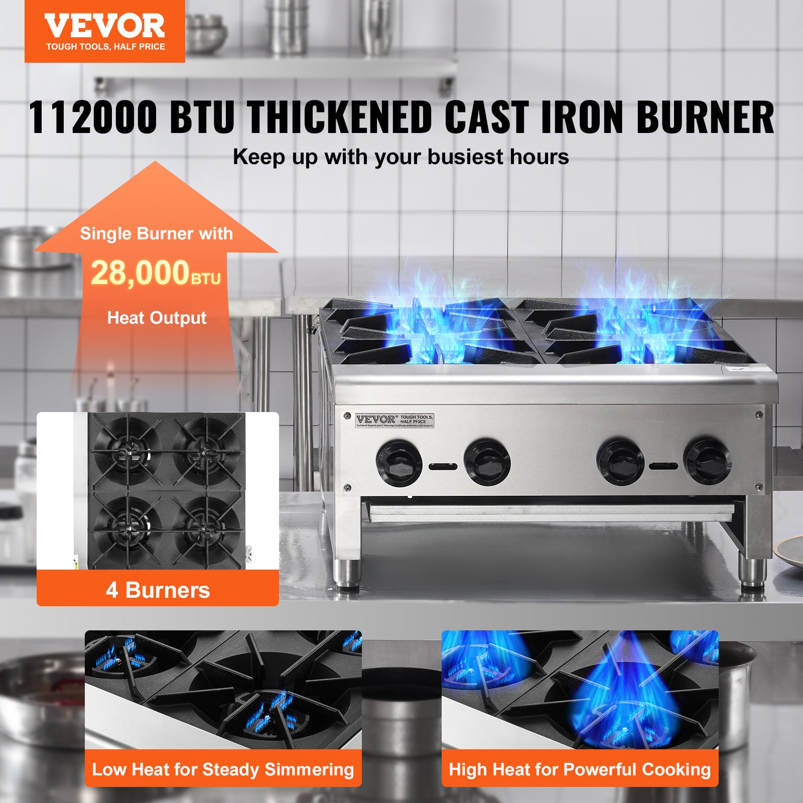 VEVOR Commercial Gas Stove, 1/4 Burner Countertop Cooking Hot Plate, Kitchen