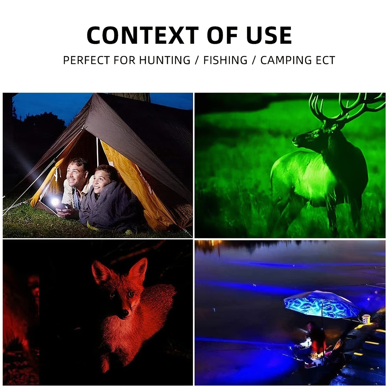 Alonefire X97 4-in-1 RGB LED Multi-Color Flashlight White/Blue/Green/Red Light Zoom Flashlight High Power Outdoor Hunting Photography Selfie Fill Light Portable Fishing Hiking Camping Light