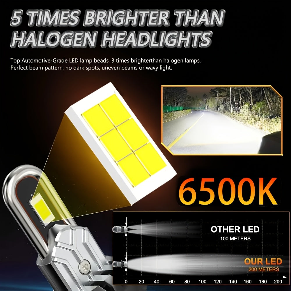 2-Pack Turbo H7 LED High/Low Beam Headlights | Canbus Error-Free, 30000Lm 200W LED CSP Chip, Suitable for Motor Vehicles, No Battery Included
