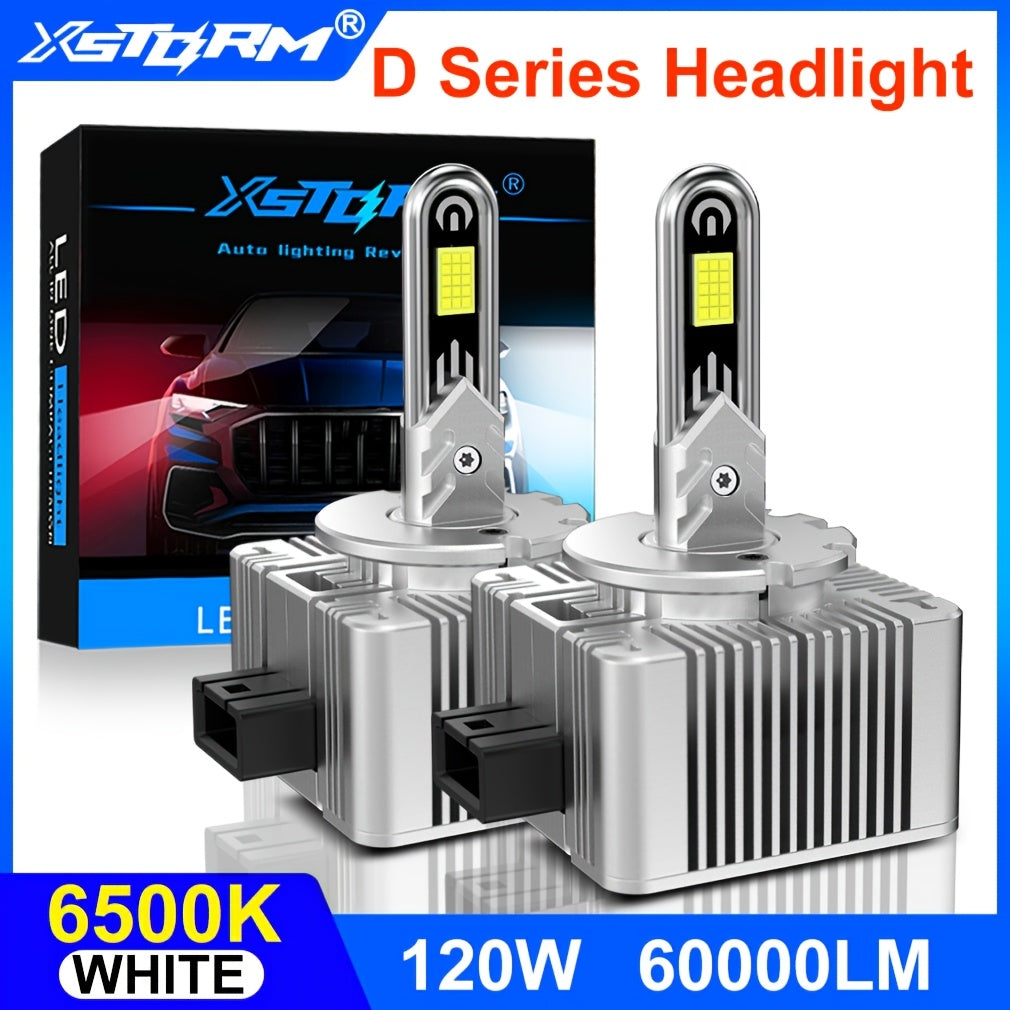 Xstorm 2件装 60000Lm D3S LED 头灯灯泡 D1S D2S D4S D1R D2R D3R D4R 涡轮风扇 LED CSP 灯适用于宝马奔驰沃尔沃灯 Canbus 120W U型铜管头灯 6500K