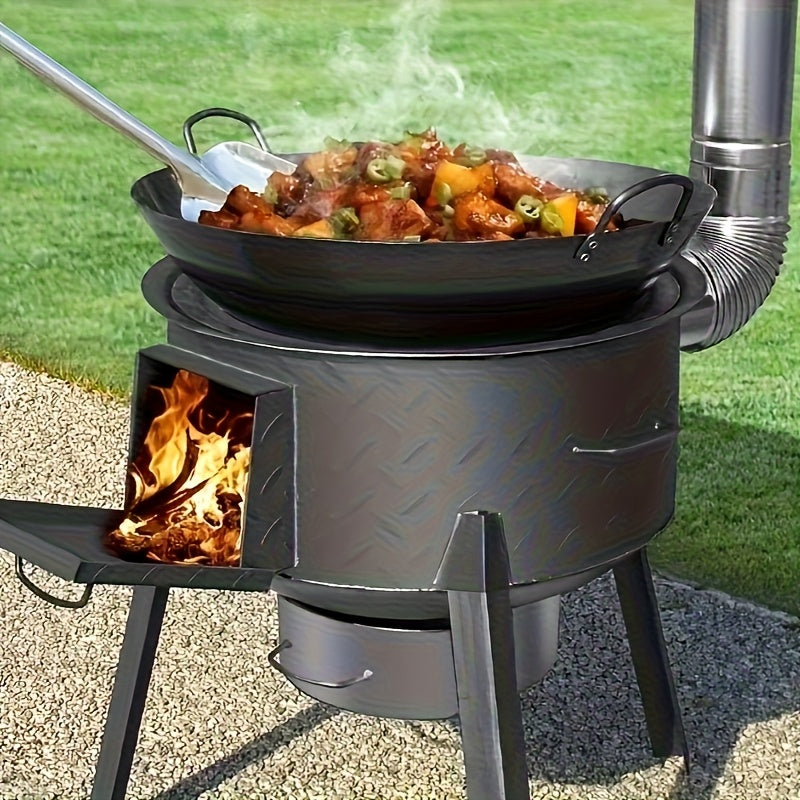 A New Type of Stove, Featuring a Thick Patterned Metal Surface & Extra-Thick Heat-Resistant Wood Base, Perfect for Outdoor Camping. With a Large Cooking Area
