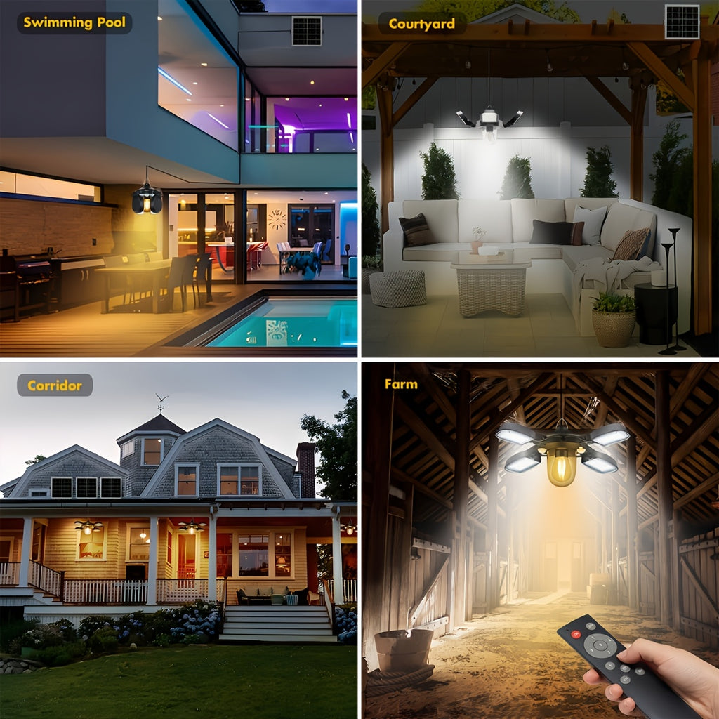 Four-Leaf Pendant Light, 192 LED Solar Pendant Light, Outdoor Patio Gazebo Hanging Light, Solar Garage Barn Pendant Light