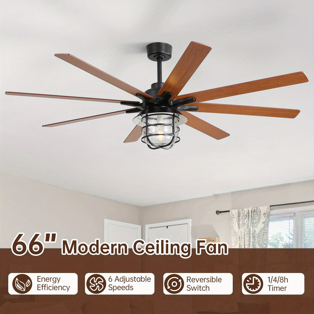 Sofucor 66 Inch Large Ceiling Fan with Light, 8 Blades Ceiling Fan with E26 Bulb & Remote Control, Ideal for Living Room & Dining Room, Ceiling Fan with Light