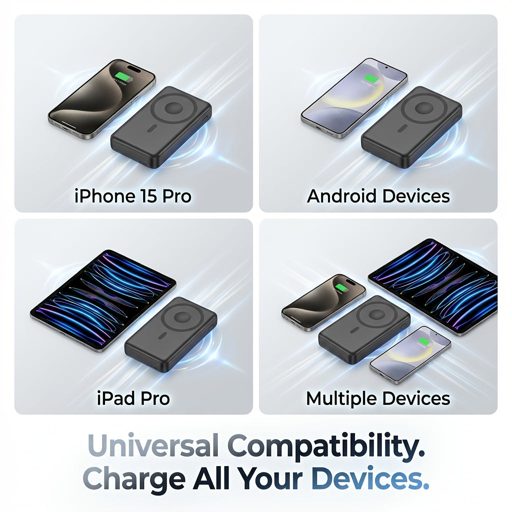 A 10000Mah 22.5W Magnetic Portable Power Bank Featuring Two Integrated Cables, an Essential Accessory for Everyday Travel